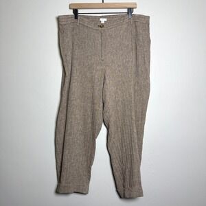 J.Jill NEW Womens Linen Cotton Pants 22 Brown Chevron Trousers Academia‎ Office